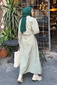 Lamelif Üst Ceket Jile Tesettür Takım Çağla Yeşili