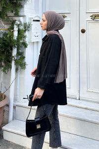 Lamelif Çift Cepli Önü Boydan Düğmeli Gömlek Siyah