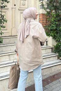 Lamelif Çift Cepli Önü Boydan Düğmeli Gömlek Taş