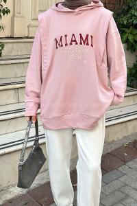 Lamelif Mıamı Baskı Detaylı Sweat  Pudra