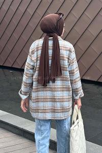 Lamelif Ekose Desen Çift Cep Detaylı  Oduncu Gömlek Vizonrengi