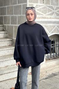 Lamelif Jasmin Bisiklet Yaka Oversize Sweat Koyu Lacivert