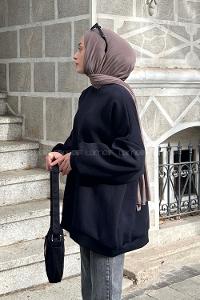 Lamelif Jasmin Bisiklet Yaka Oversize Sweat Koyu Lacivert