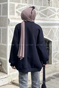 Lamelif Jasmin Bisiklet Yaka Oversize Sweat Koyu Lacivert