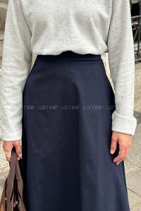 Navy Blue Gabardin Unprinted Flare Skirt