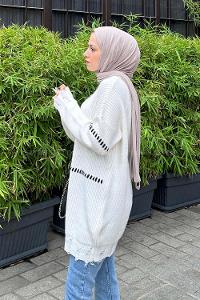 Lamelif Bisiklet Yaka Triko Kazak Beyaz