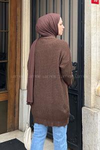 Lamelif Bisiklet Yaka Triko Kazak Kahverengi