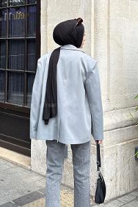 Lamelif Kapak Cep Blazer Ceket Gri