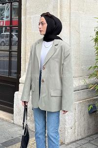 Lamelif Kapak Cep Blazer Ceket Mint Yeşili