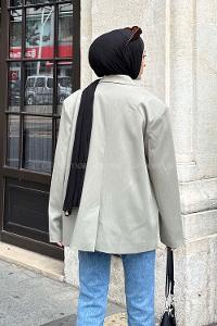 Lamelif Kapak Cep Blazer Ceket Mint Yeşili