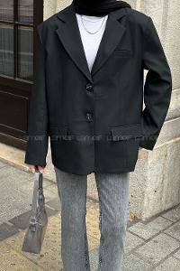Lamelif Kapak Cep Blazer Ceket Siyah