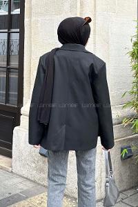 Lamelif Kapak Cep Blazer Ceket Siyah