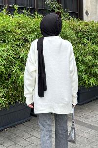 Lamelif Massimo V yaka Triko Kazak Beyaz