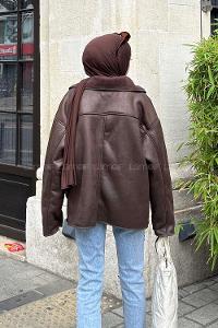 Lamelif Süet Düğmeli Mont Acı Kahve