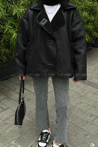 Lamelif Süet Düğmeli Mont Siyah