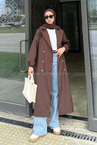 Lamelif Düğmeli Trençkot Acı Kahve