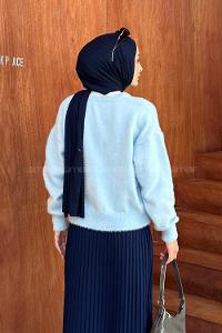 Blue Medium Crew Neck Long Arm Poplin Fabric Cardigan