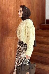 Lamelif Yumoş Havlu Desen Hırka Krem