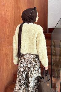 Lamelif Yumoş Havlu Desen Hırka Krem