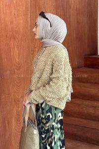 Lamelif Yumoş Havlu Desen Hırka Sütlü Kahve