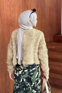 Lamelif Yumoş Havlu Desen Hırka Sütlü Kahve