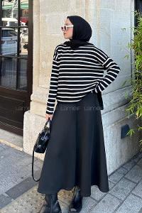 Lamelif Çizgili BalIkçı Kazak Siyah