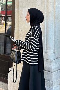 Lamelif Çizgili BalIkçı Kazak Siyah