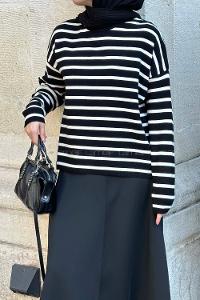 Lamelif Çizgili BalIkçı Kazak Siyah