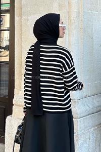 Lamelif Çizgili BalIkçı Kazak Siyah