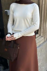 Lamelif Kol Drop Detaylı Kazak Krem