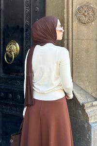 Lamelif Kol Drop Detaylı Kazak Krem