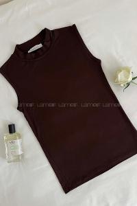 Bitter Brown Crew Neck Zero Arm Combed Fabric Body