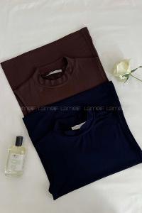 Navy Blue Crew Neck Zero Arm Combed Fabric Body