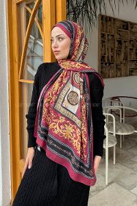 Lamelif Versa Desen Pamuk Şal Bordo