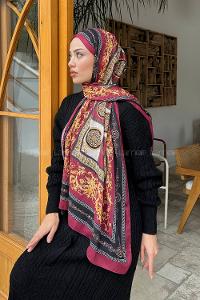 Lamelif Versa Desen Pamuk Şal Bordo
