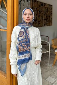 Lamelif Versa Desen Pamuk Şal Gece Mavisi İndigo