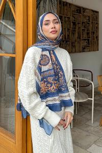 Lamelif Versa Desen Pamuk Şal Gece Mavisi İndigo