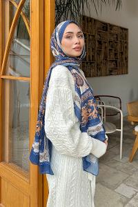 Lamelif Versa Desen Pamuk Şal Gece Mavisi İndigo