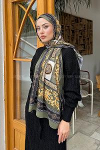 Lamelif Versa Desen Pamuk Şal Haki
