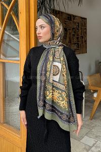 Lamelif Versa Desen Pamuk Şal Haki
