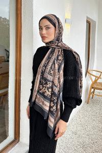 Lamelif Versa Desen Pamuk Şal Siyah Vizon