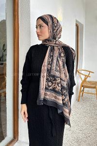 Lamelif Versa Desen Pamuk Şal Siyah Vizon