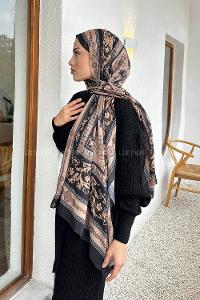Lamelif Versa Desen Pamuk Şal Siyah Vizon
