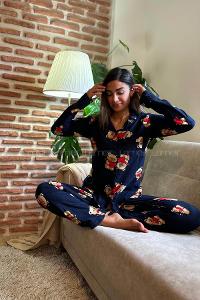 Lamelif Ayıcık Desenli Süet Kumaş Pijama Takım Seti