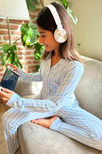 Lamelif Çizgi Desenli Viscose Kumaş Pijama Takım Seti