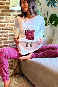 Lamelif Fun Times Kahve Desenli Termal Pijama Takımı Kırmızı