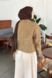 Lamelif İnci Detaylı Triko Kazak Sütlü Kahve