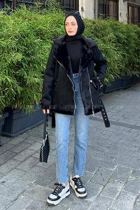 Black Scarf Neck Long Arm Coat