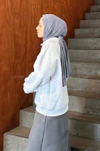 Lamelif Ön Yarım Fermuar Detaylı Sweat Açık Gri