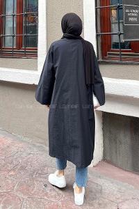 Lamelif Bağlamalı Uzun Kimono Siyah